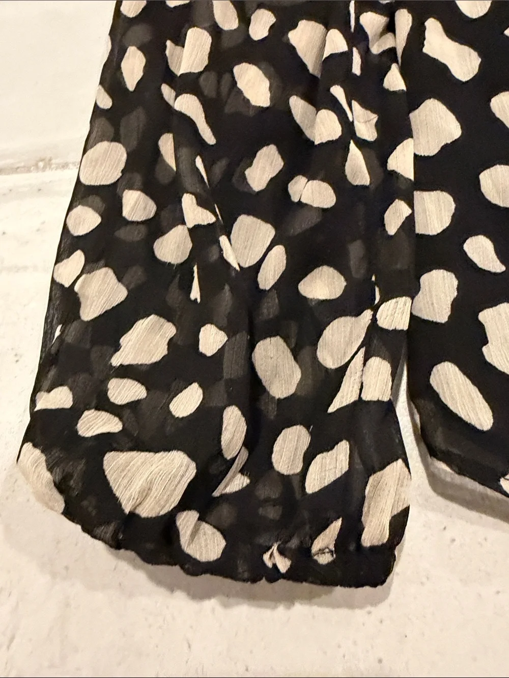 LOFT Black Blouse with Cream Spot Print and Ruffle Neck 2 Layers